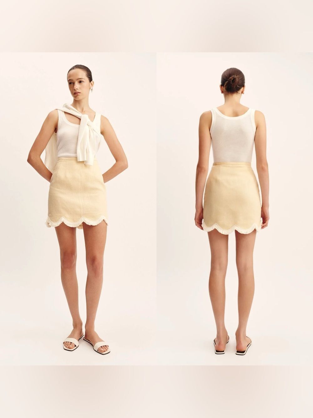 NWT POSSE Essie Linen Mini skirt with fringe in “Dusty Citron”
